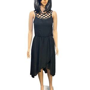 (6‎ for $25)Studio Y Black Caged Neckline Hi Low Dress size XS
